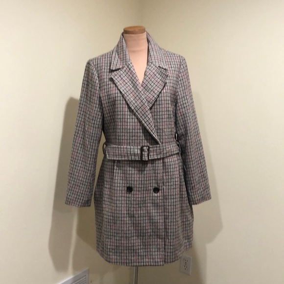 Missguided Peacoat Pea Coat Size US 10 Tan Houndstooth - Picture 2 of 10